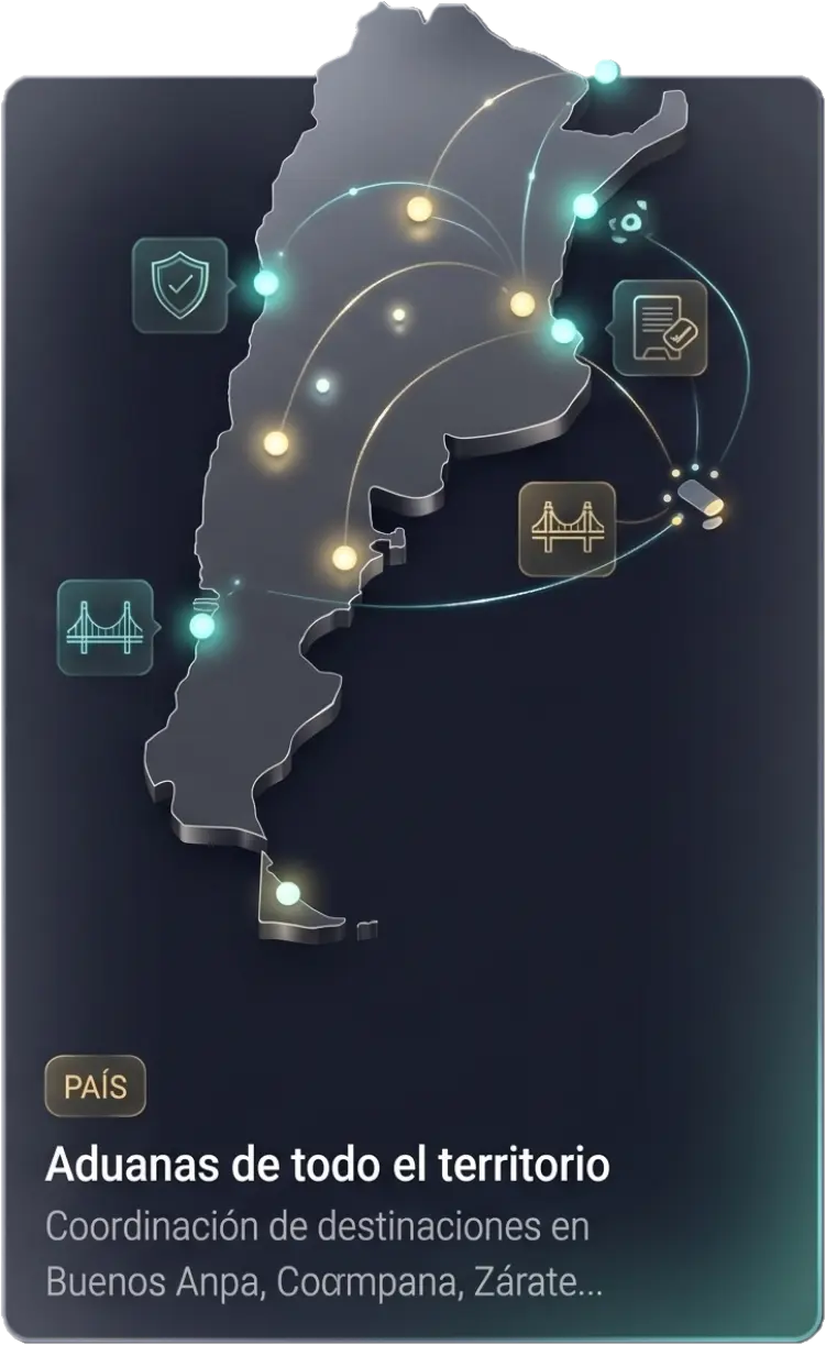 Ilustración 3D del mapa de Argentina con la red de aduanas